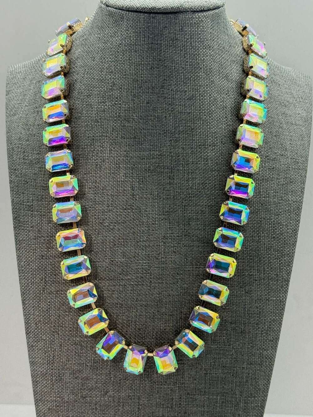 Aurora Borealis Crystal Square Stone Statement Necklace